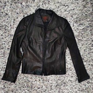Danier Retro Black Leather Jacket 70s Style